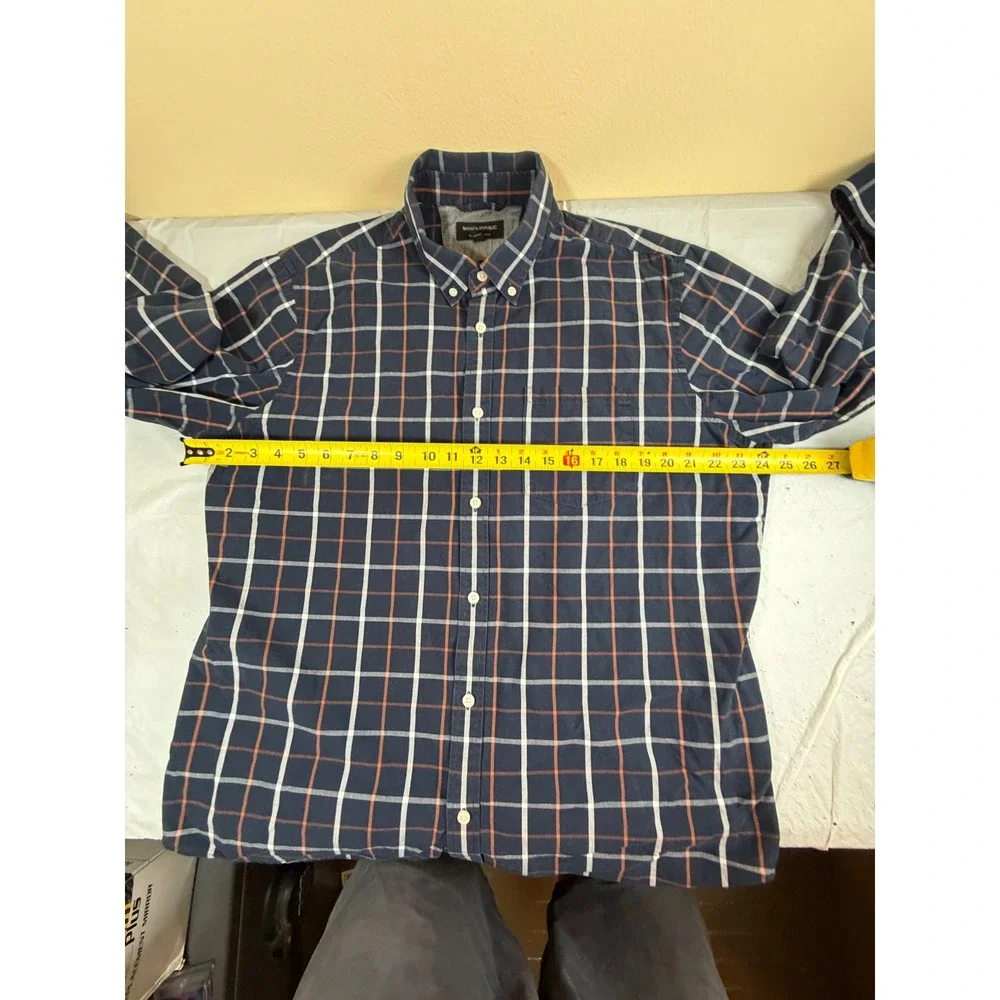 Banana Republic Soft Wash‎ Slim Fit Navy Plaid Cotton Button Down Shirt Mens XL